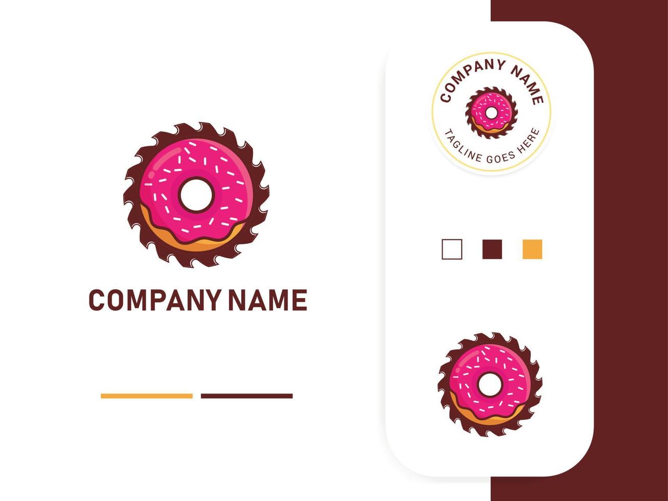 plantilla de diseño de logotipo de ilustración de donut de hoja de aserradero con pegatina vector