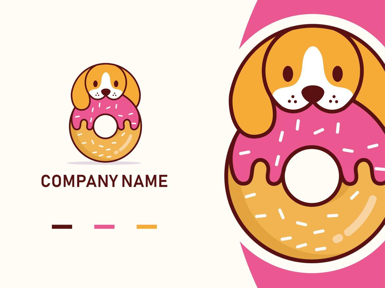 plantilla de diseño de logotipo de mascota de perro donut lindo aislado de calidad premium vector