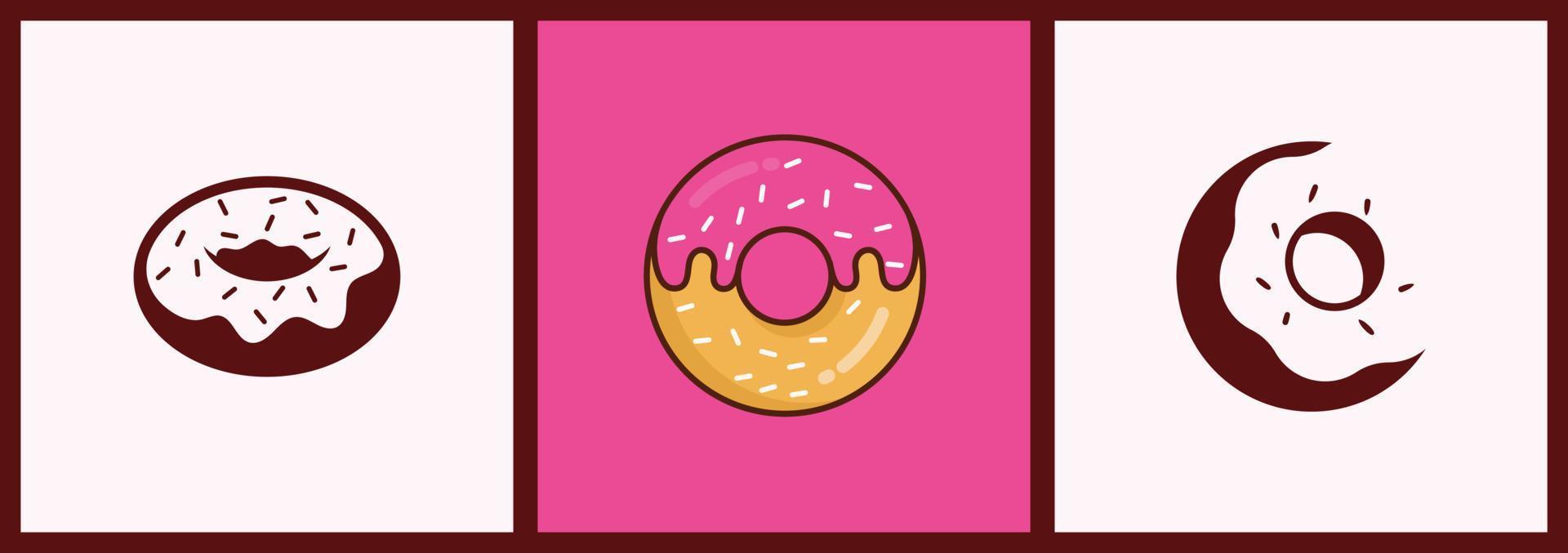 cute donut illustration logo design template collection vector