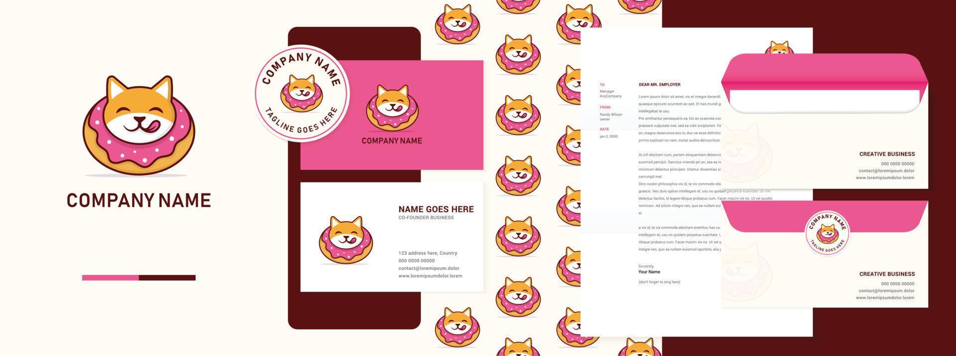 plantilla de marca de diseño de logotipo de mascota de perro donut lindo aislado de calidad premium vector