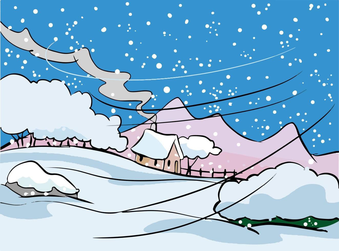 paisaje de invierno con vector de dibujos animados de pequeño asentamiento