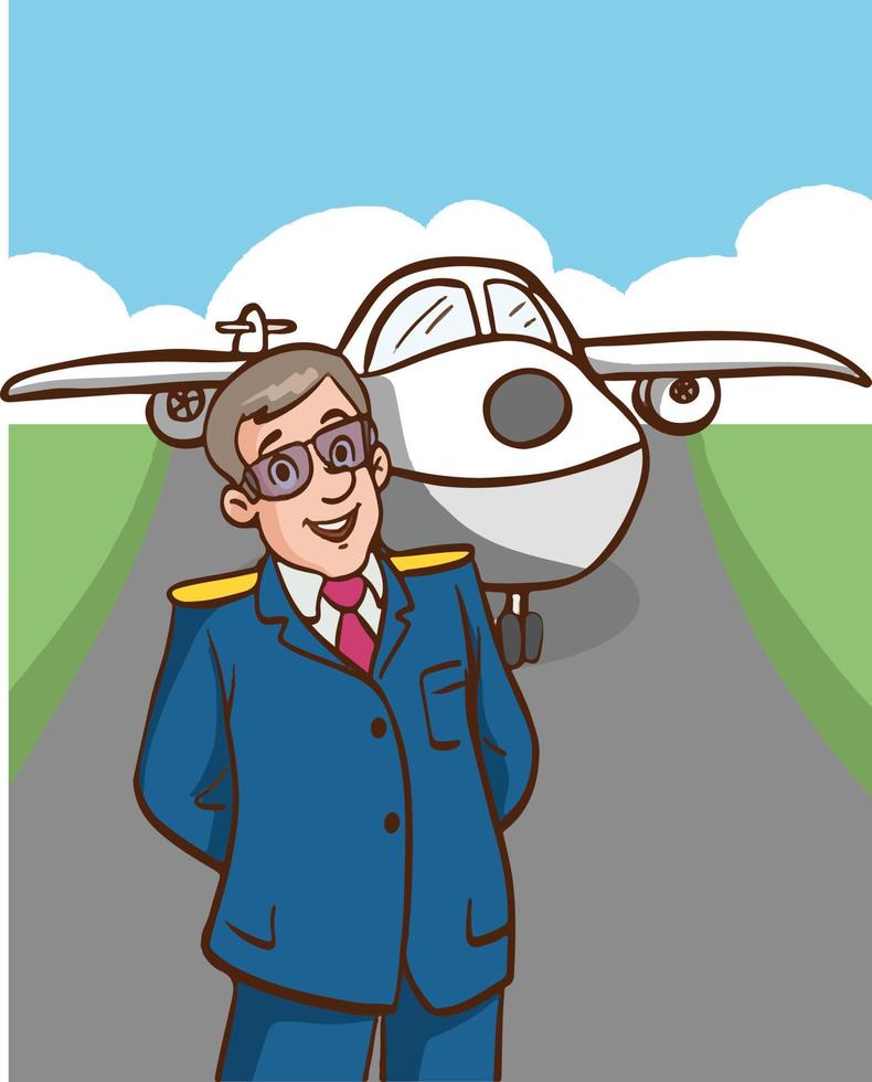 vector illustration of male pilot in airport background