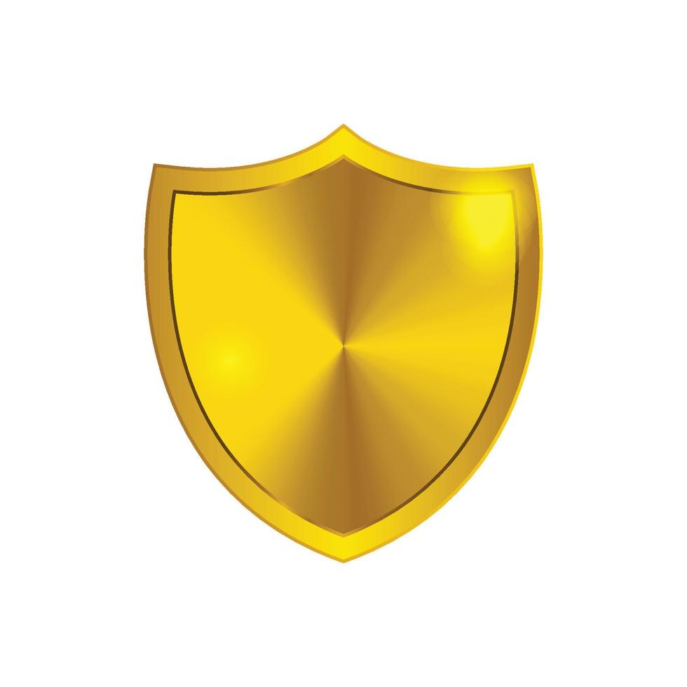 escudo de oro vectorial. Signo de emblema dorado 3d aislado sobre fondo blanco. vector