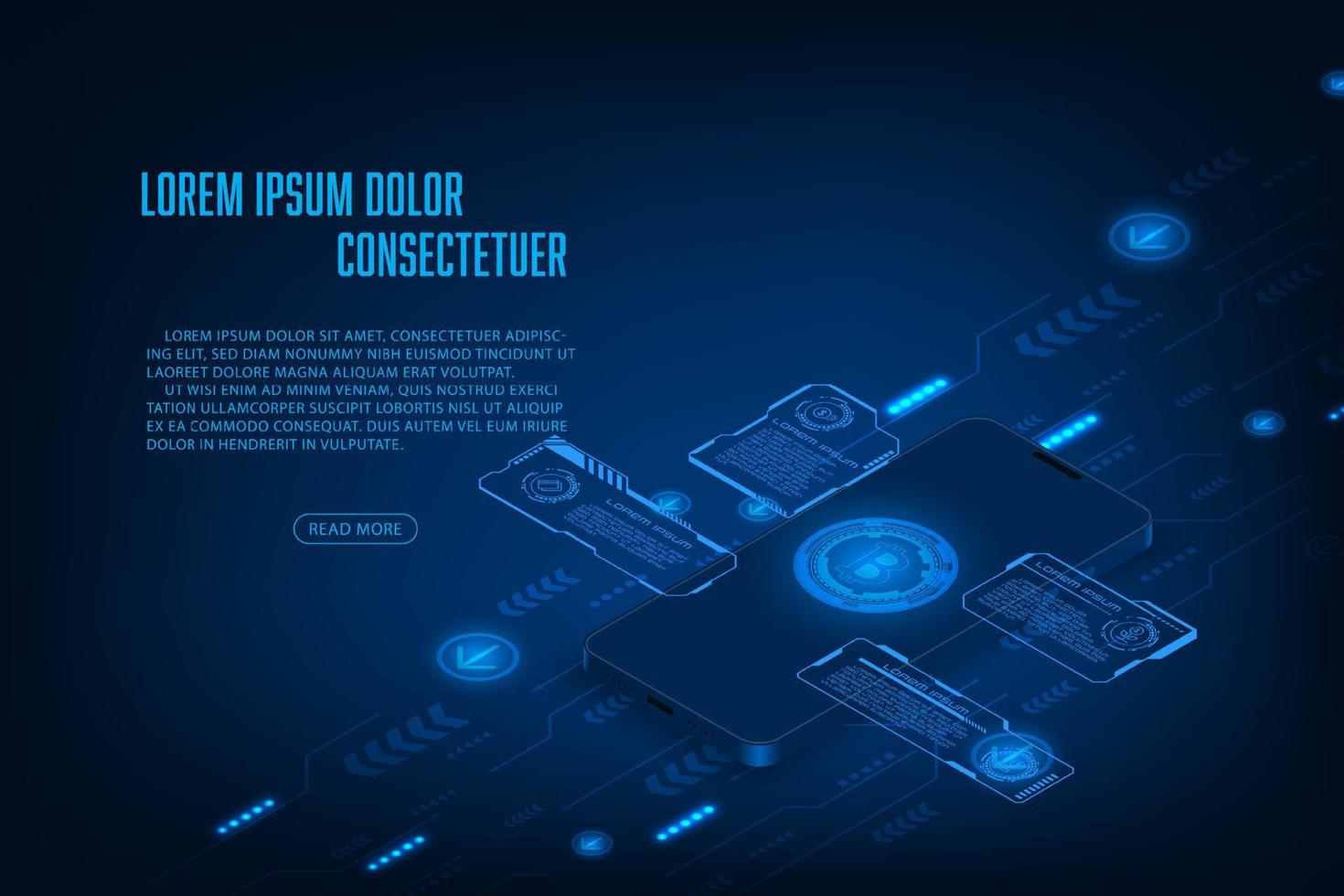 vector de banca móvil en línea y concepto de criptomoneda. teléfono inteligente de pago financiero. pantalla móvil de tecnología.