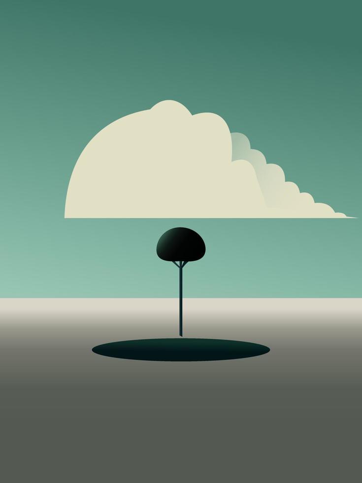árbol surrealista en estilo minimalista. paisaje mínimo con nubes de árboles y cielo vector