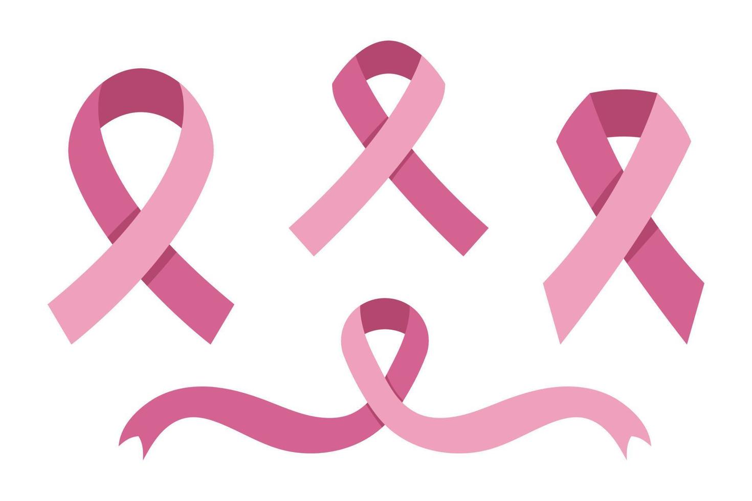 colección de cintas de conciencia. conjunto de cintas de cáncer rosa. aislado sobre fondo blanco totalmente editable vector