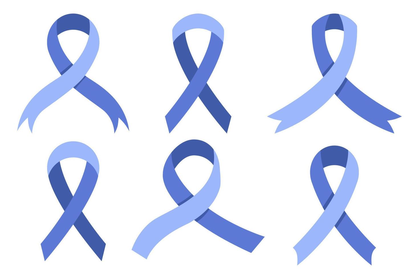 colección de cintas de conciencia. conjunto de cintas de cáncer azul. aislado sobre fondo blanco totalmente editable vector