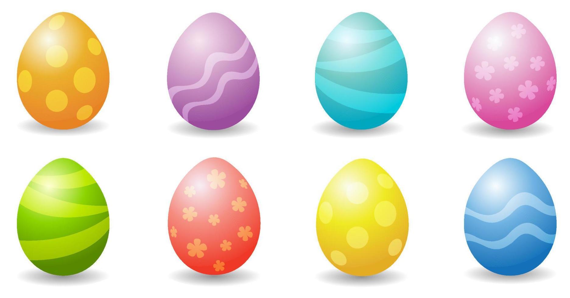 Easter eggs in different colors and ornaments. Vector illustration