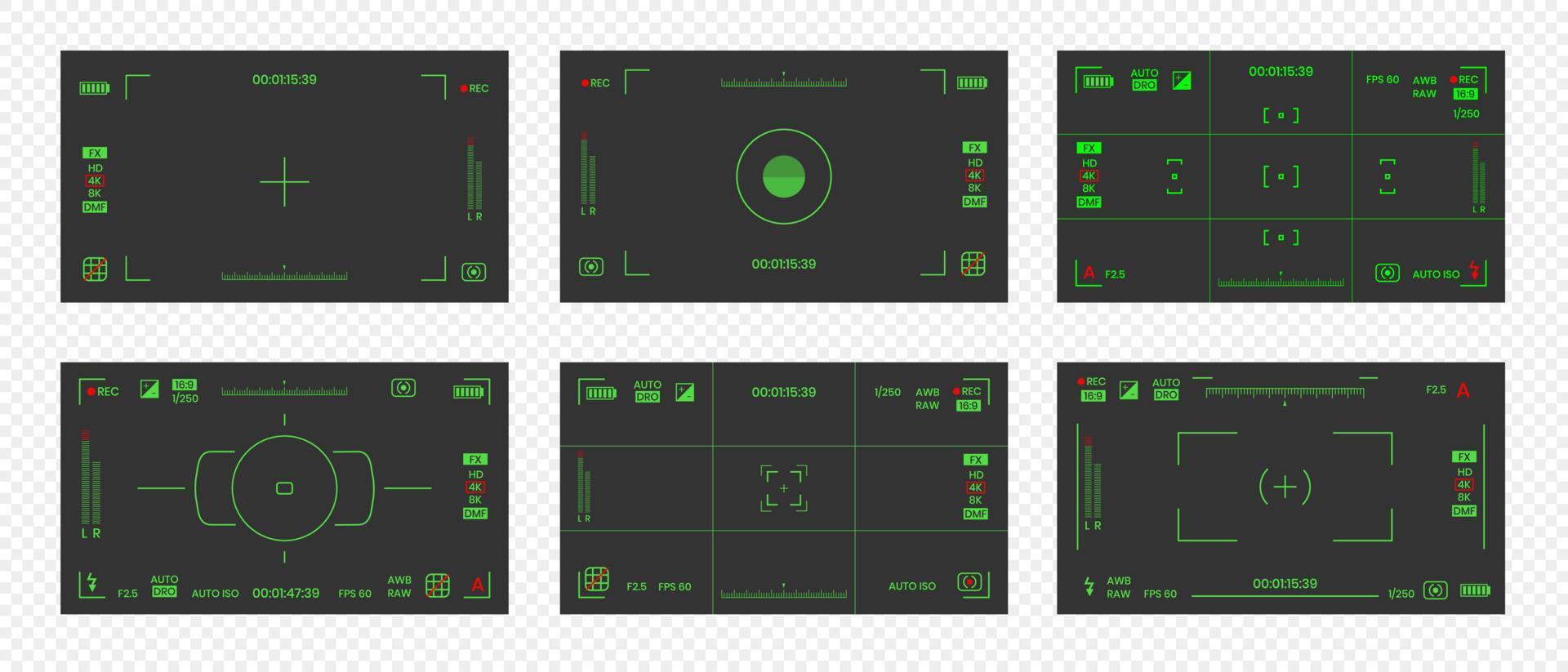 conjunto de ilustración de vector de diseño de estilo plano grabador de marco de foto o video de visión nocturna de visor de cámara.