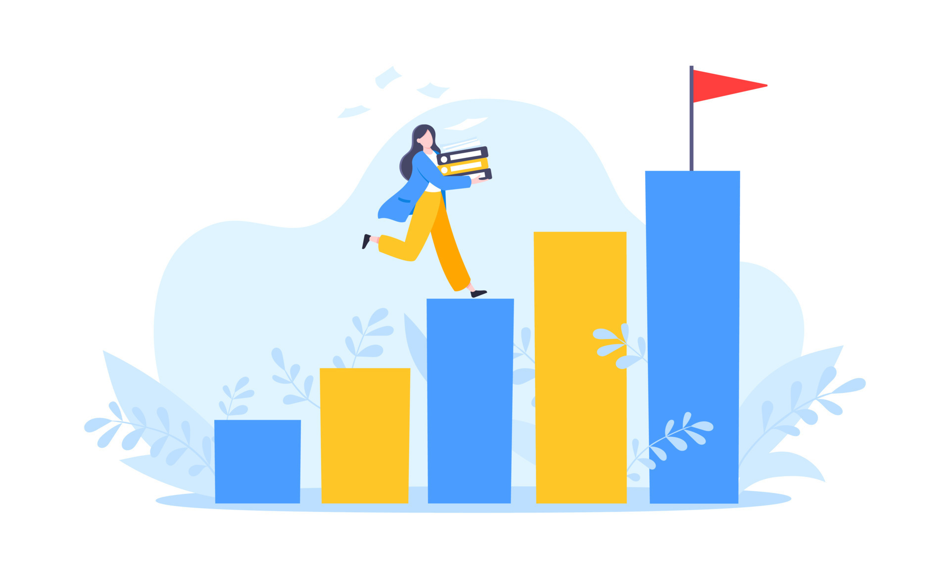 Career ladder climbing and goal achievement business concept flat style