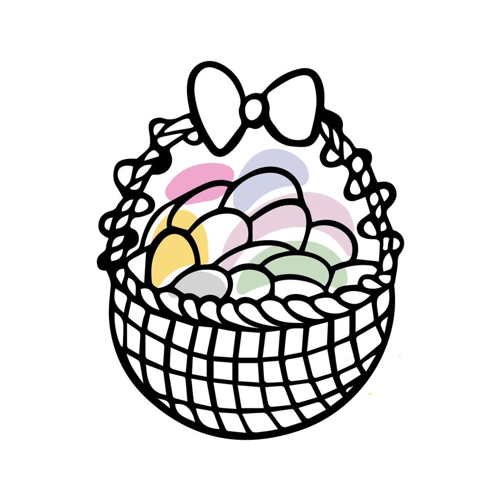 Doodle colored eggs in a basket vector