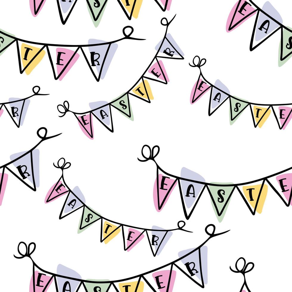 Seamless pattern Doodle Easter decoration, easter flags vector