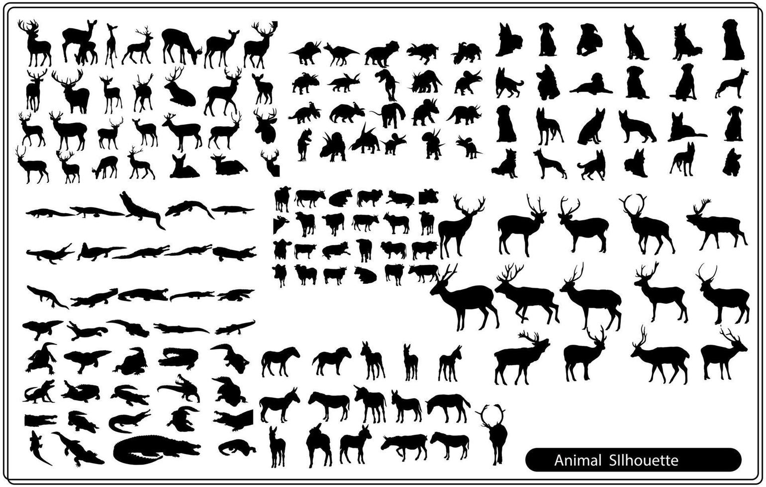 colección de siluetas de animales sobre un fondo blanco vector