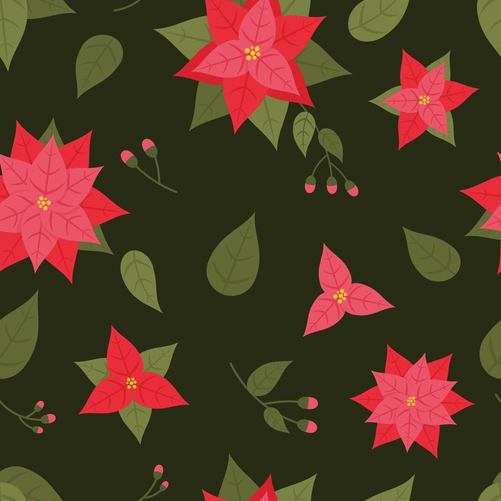 Blooming Poinsettia Flower Seamless Pattern vector