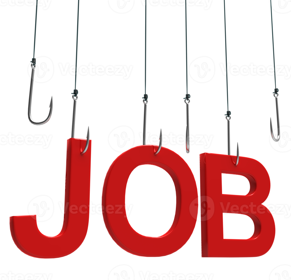 Job text hanging on a fishing hook png