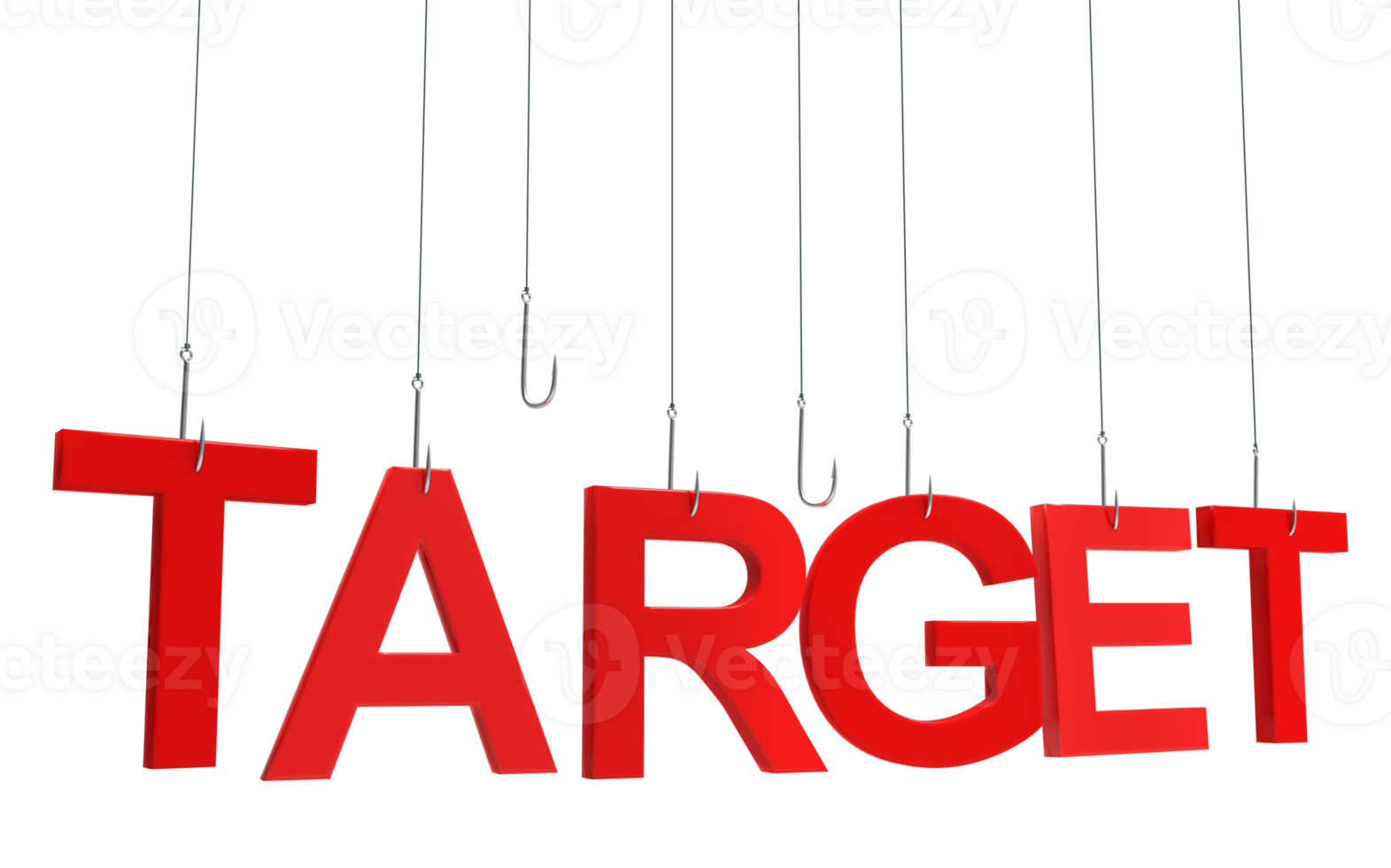 Target text hanging on a fishing hook png