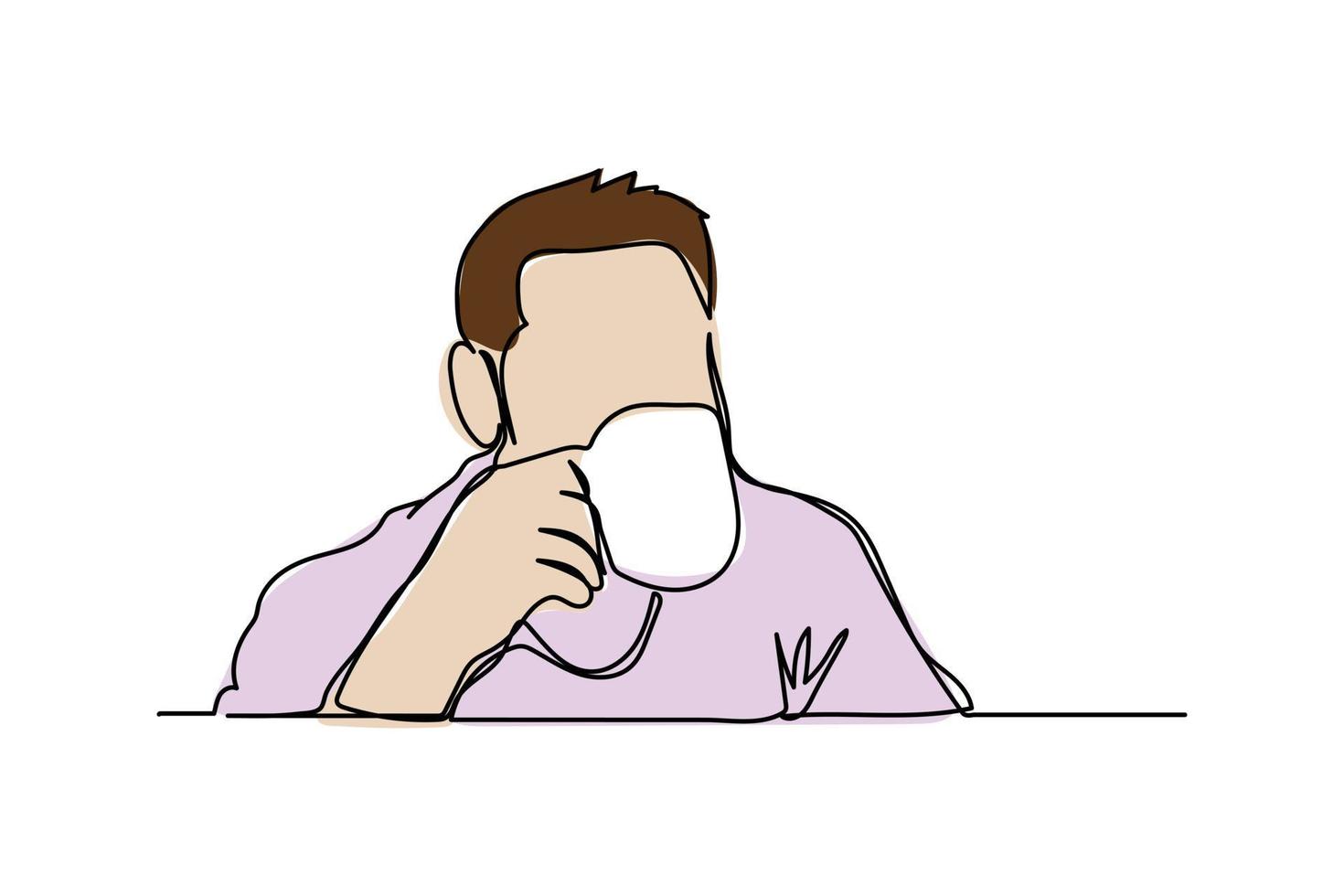 ilustración vectorial sola línea continua bebiendo café vector