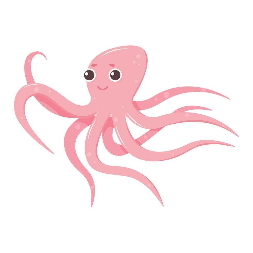 Cute cartoon pink octopus. Vector isolated illustration