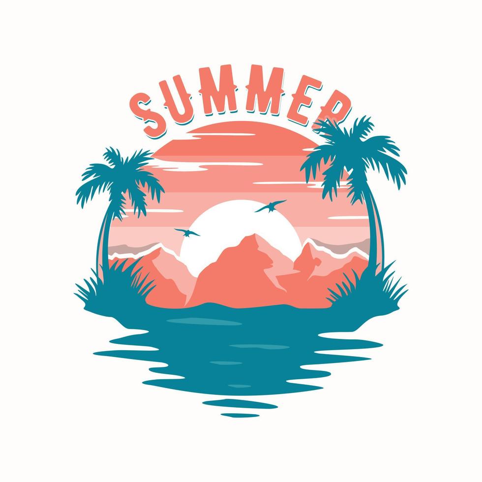 Sunset on the beach with letter Summer template background vector