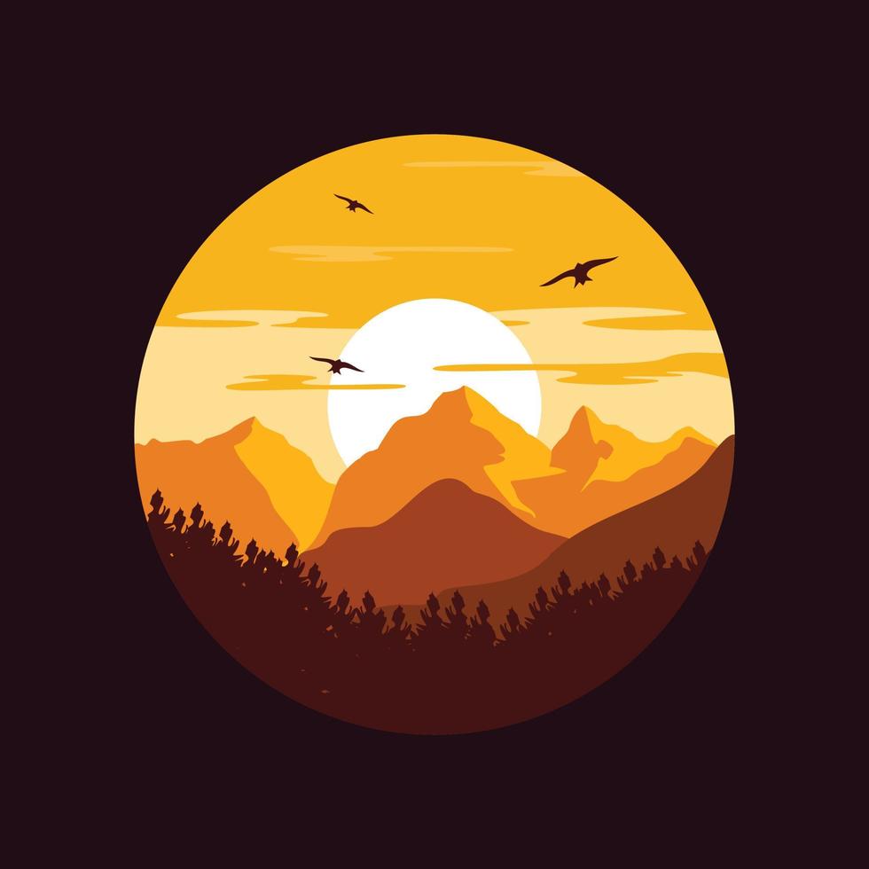 paisaje montaña antes de que llegue la noche diseño de emblema vector