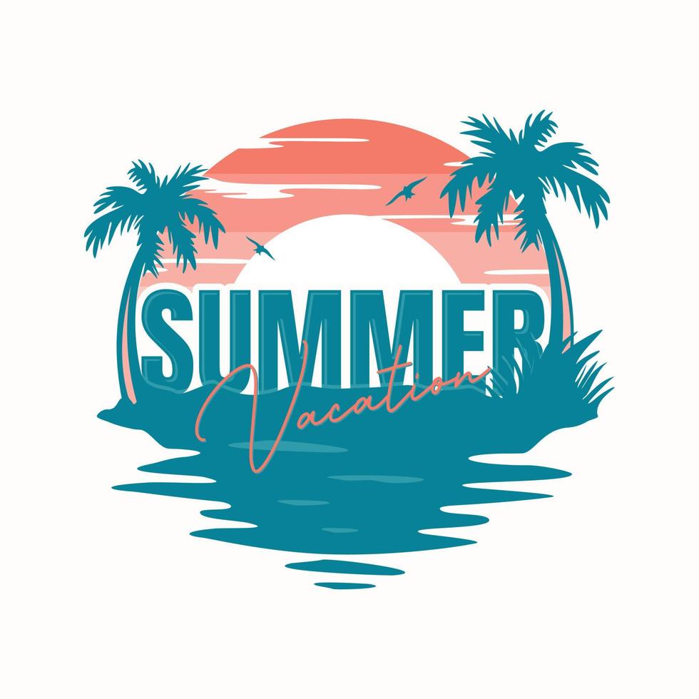 Sunset on the beach with letter Summer Vacation vector