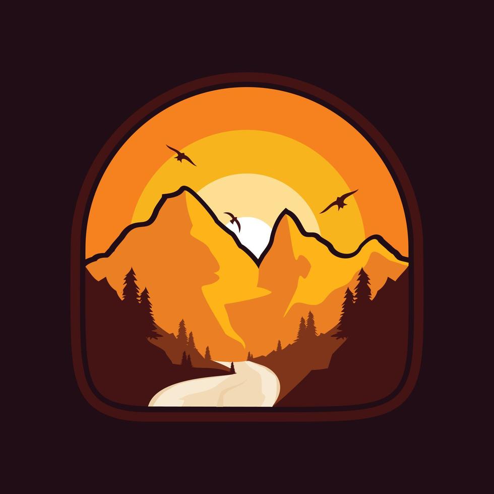 Landscape mountain emblem before the night come vector
