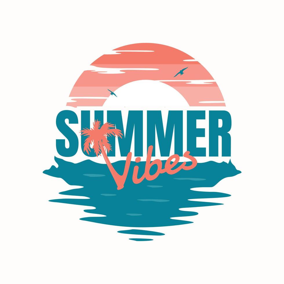 Sunset on the beach with letter Summer Vibes vector