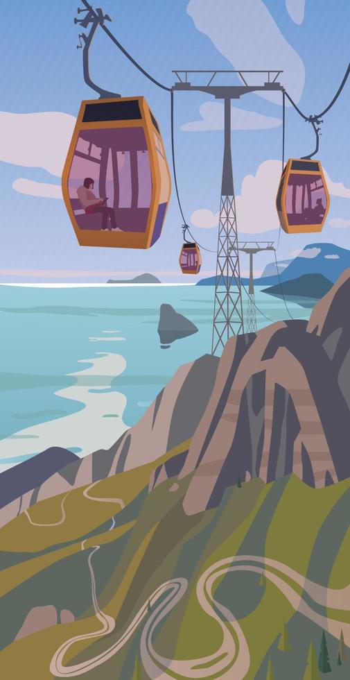Cable car overlooking the sea. Vector. vector