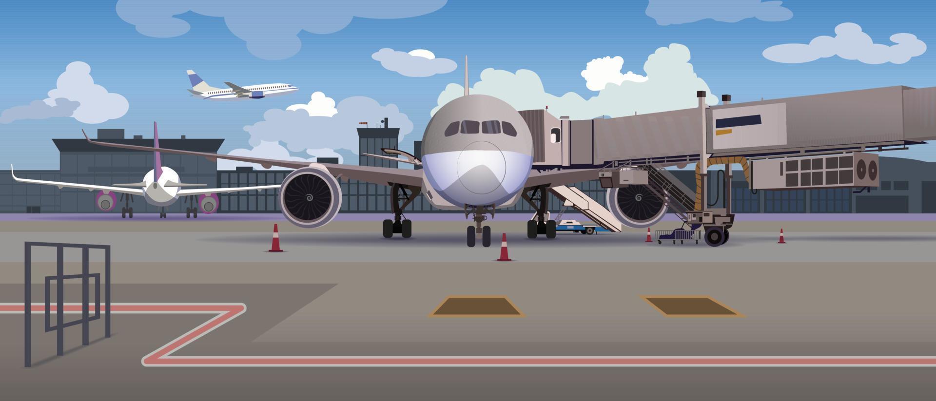 Airport, planes on the airport platform. Vector. vector