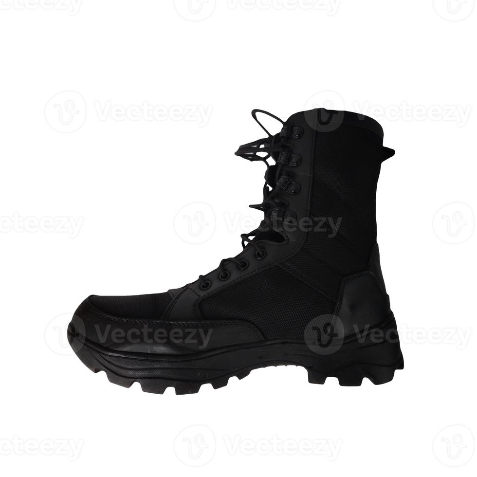 Black army shoes isolated on a white background. Frontal or Black army shoes photo