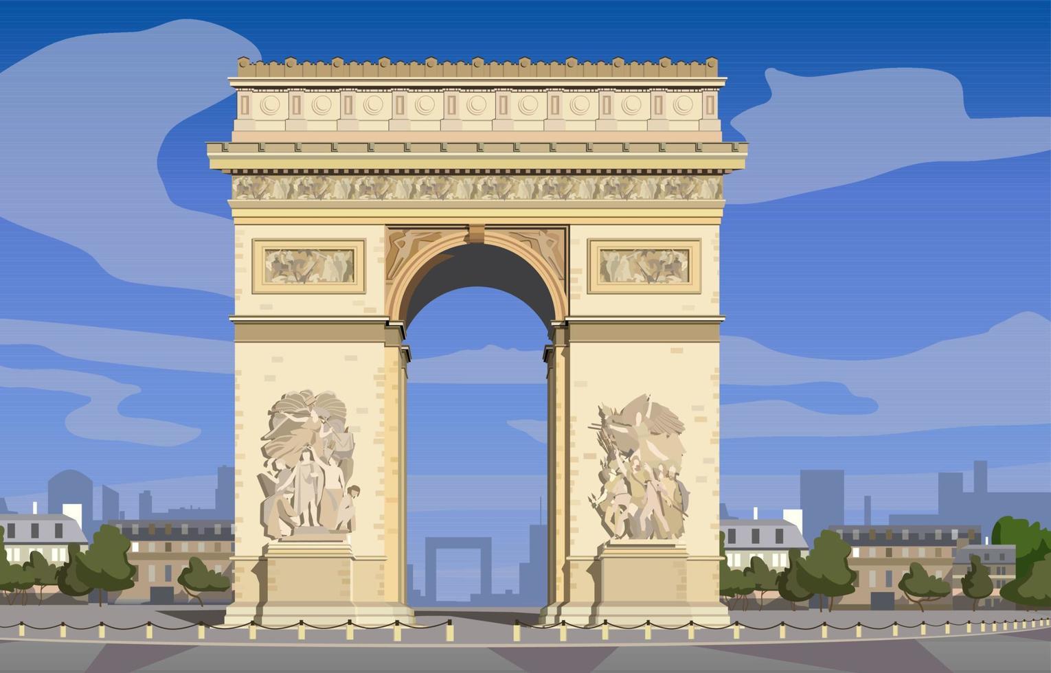 Paris, Arc de Triomphe on the Champs Elysees. Vector. vector