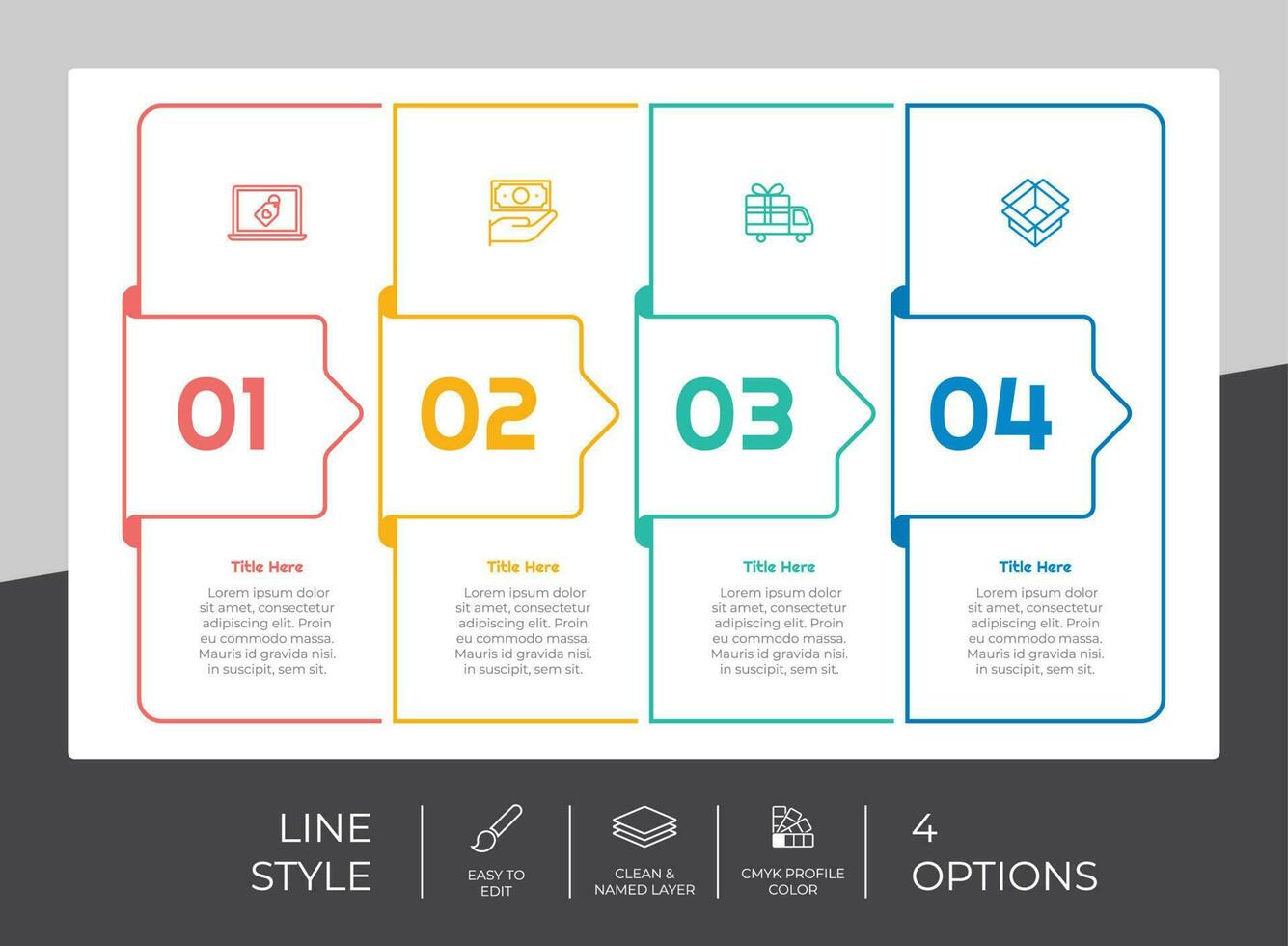 Workflow square infographic vector design with 4 options and line design. option infographic can be used for presentation, annual report, business purpose.