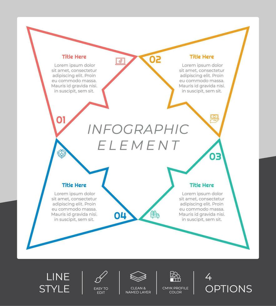 Triangle process infographic vector design with 4 steps colorful style for presentation purpose.Line step infographic can be used for business and marketing