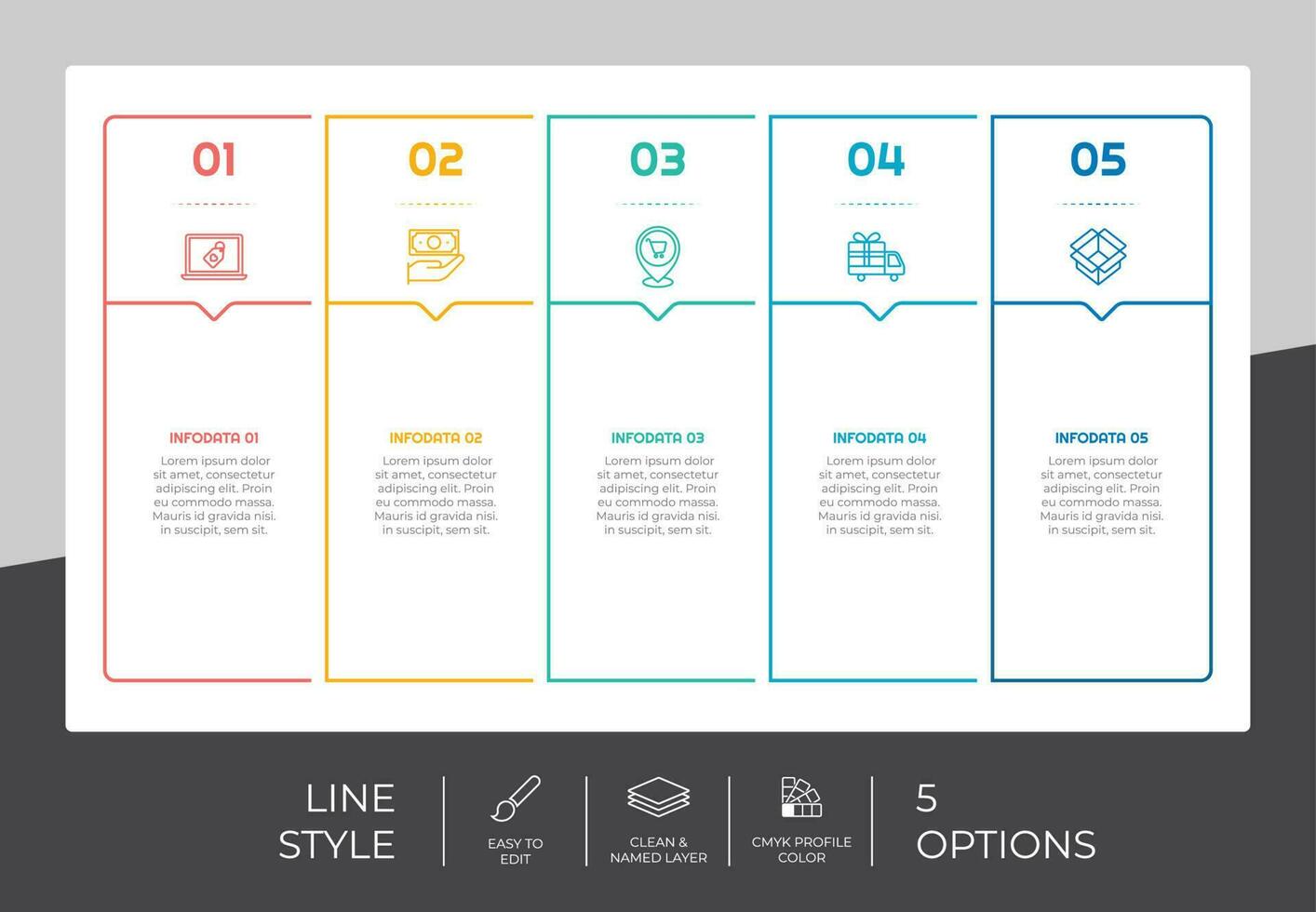 Square infographic vector design with 5 options  colorful style for presentation purpose.Line option infographic can be used for business and marketing