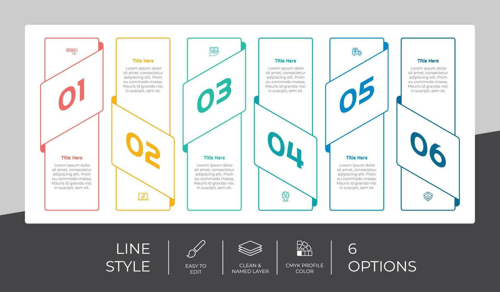 square process infographic vector design with 6 steps colorful style for presentation purpose.Line step infographic can be used for business and marketing