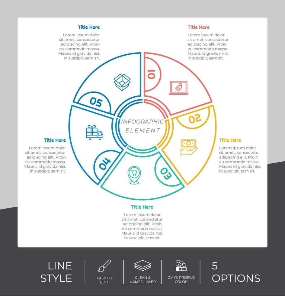 diseño de vector de infografía de proceso de círculo con estilo colorido de 5 pasos para fines de presentación. La infografía de paso de línea se puede utilizar para negocios y marketing