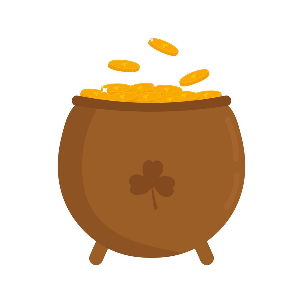 Lucky Irish Pot with gold isolated on white background. Vector illustration.
