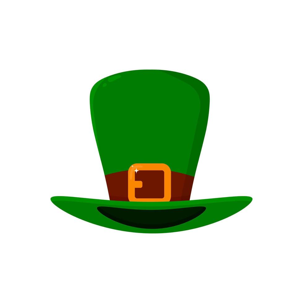 Green Leprechaun hat isolated on white background. Vector illustration in cartoon style.
