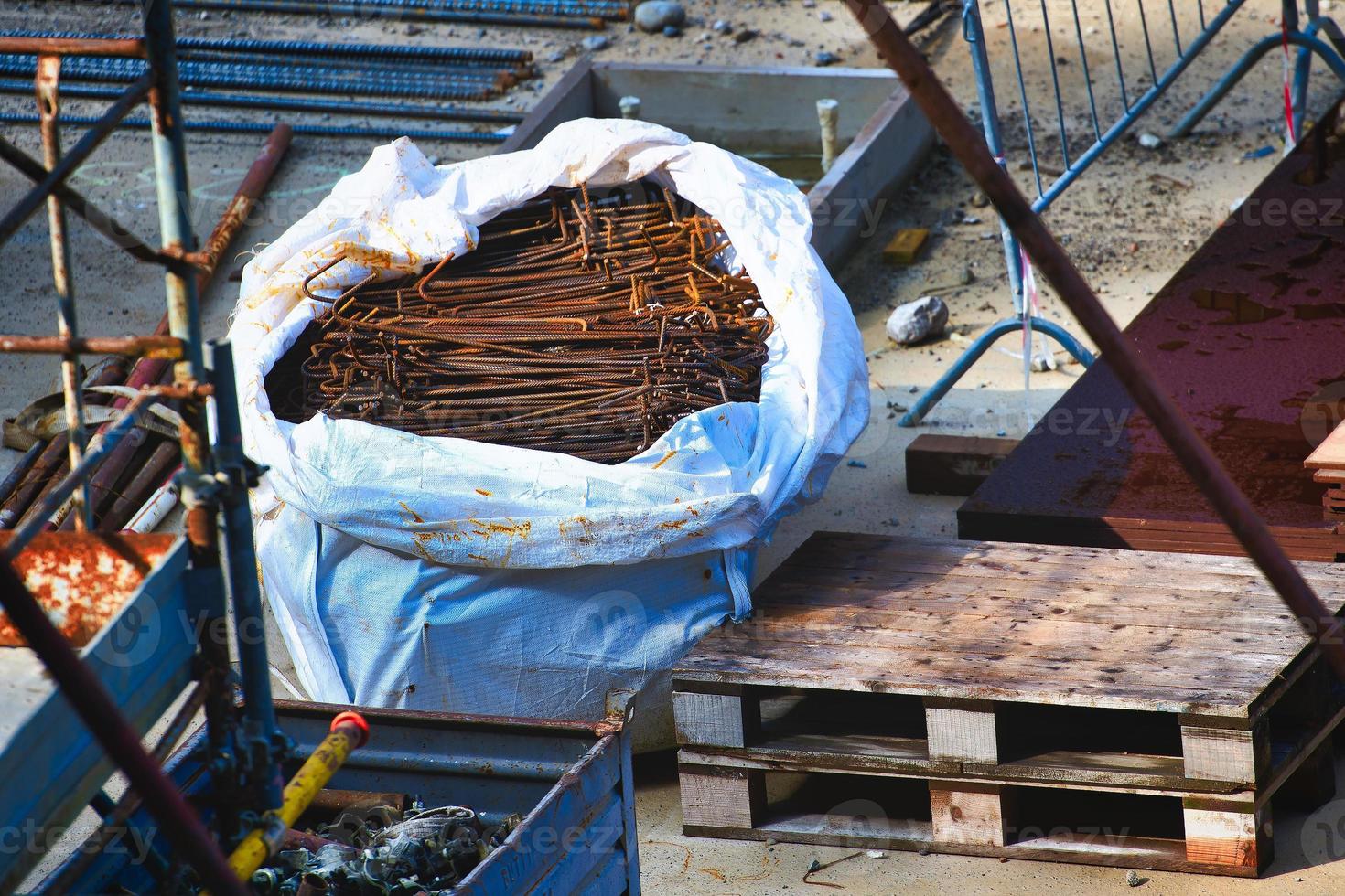 Construction site with armor. of iron for reinforced concrete building use photo