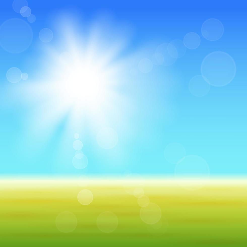 Background with shiny sun with flares over the autumn field vector