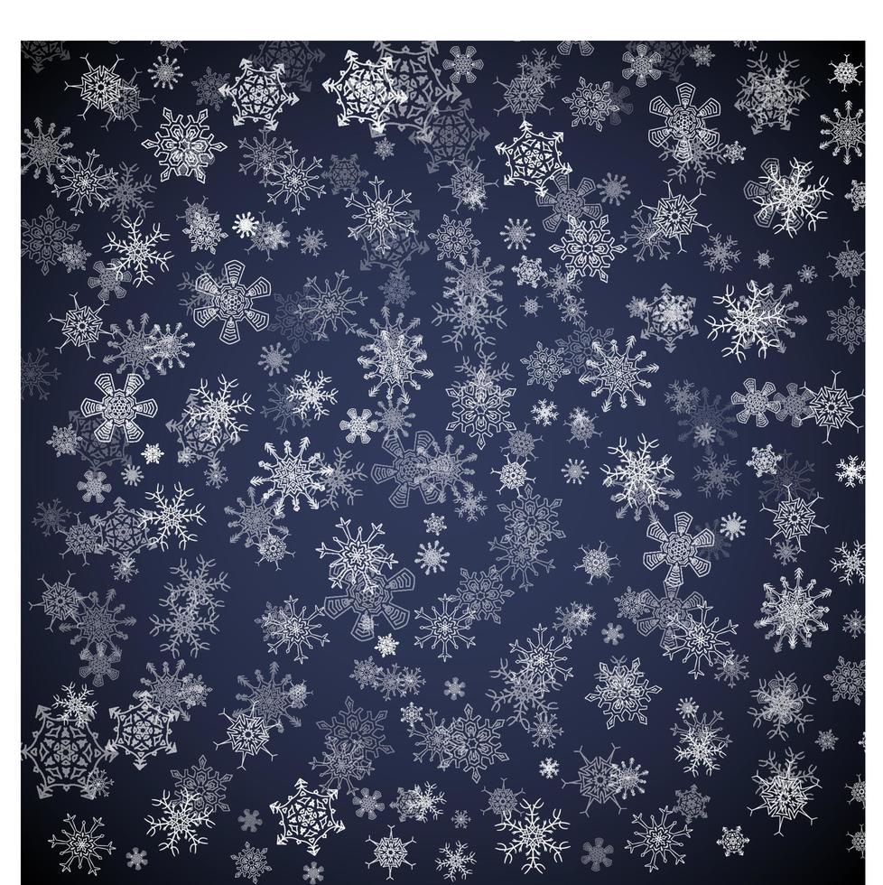 Black Christmas background with different snowflakes falling vector