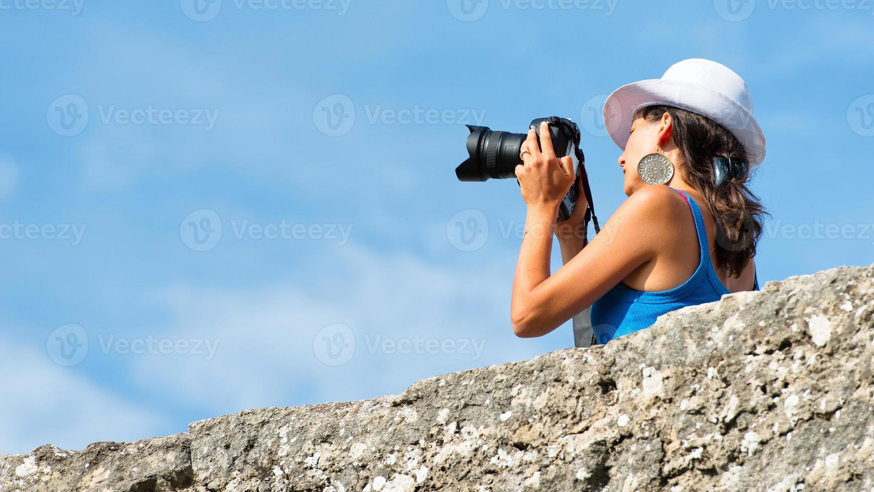 Girl looks picture taken photo