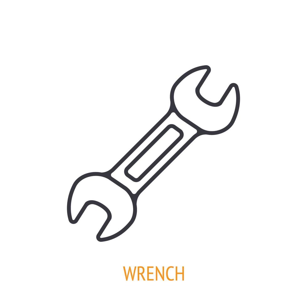 Wrench or spanner outline icon. Vector illustration. Hand work tools and instrument. Construction industry symbol. Thin line pictogram for user interface. Isolated white background