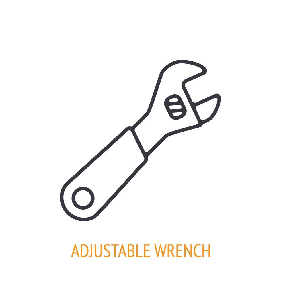 Adjustable wrench or spanner outline icon. Vector illustration. Hand work tools and instrument. Construction industry symbol. Thin line pictogram for user interface. Isolated white background