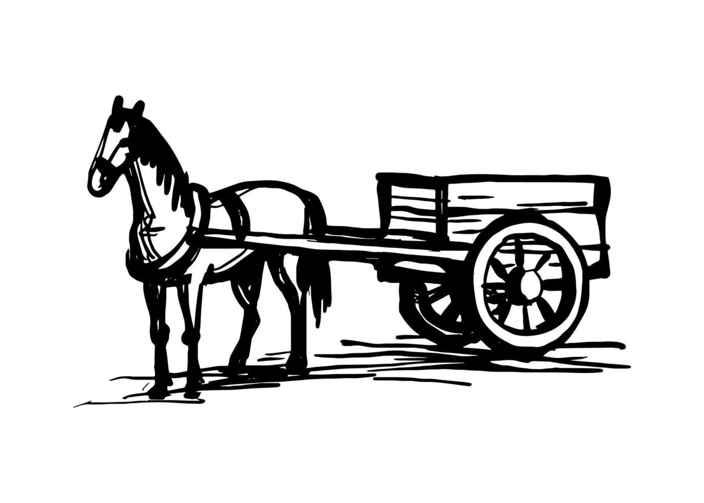 Horse harnessed to a cart. vector