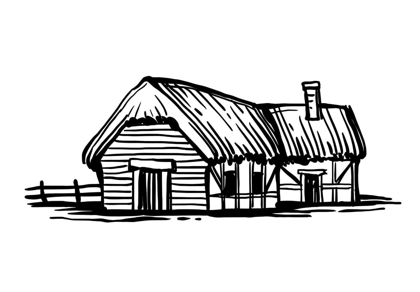 Ink sketch of old country house. vector