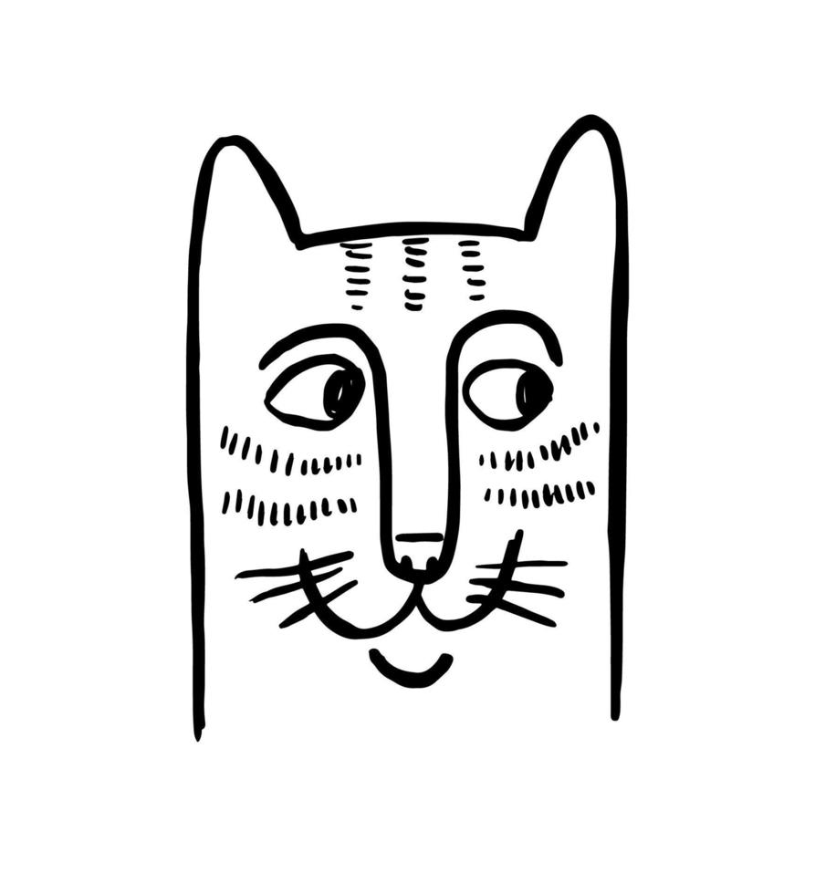 Cute cat face. Tabby kitten. Medieval style animal portrait. Hipster doodle sketch. vector