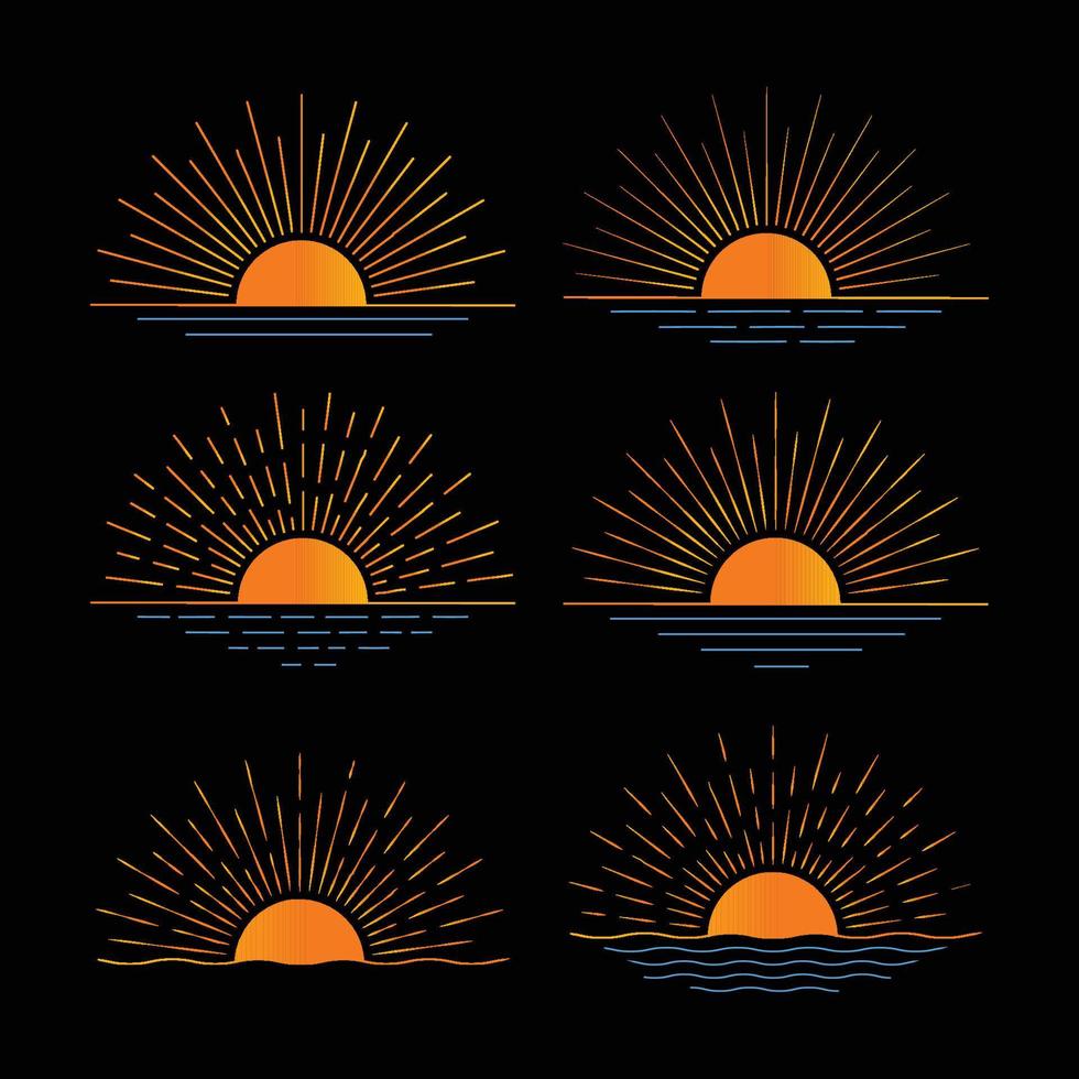 conjunto de icono de sol dibujado a mano verano amanecer puesta de sol sol sol logo icono mar océano sol vector ilustración