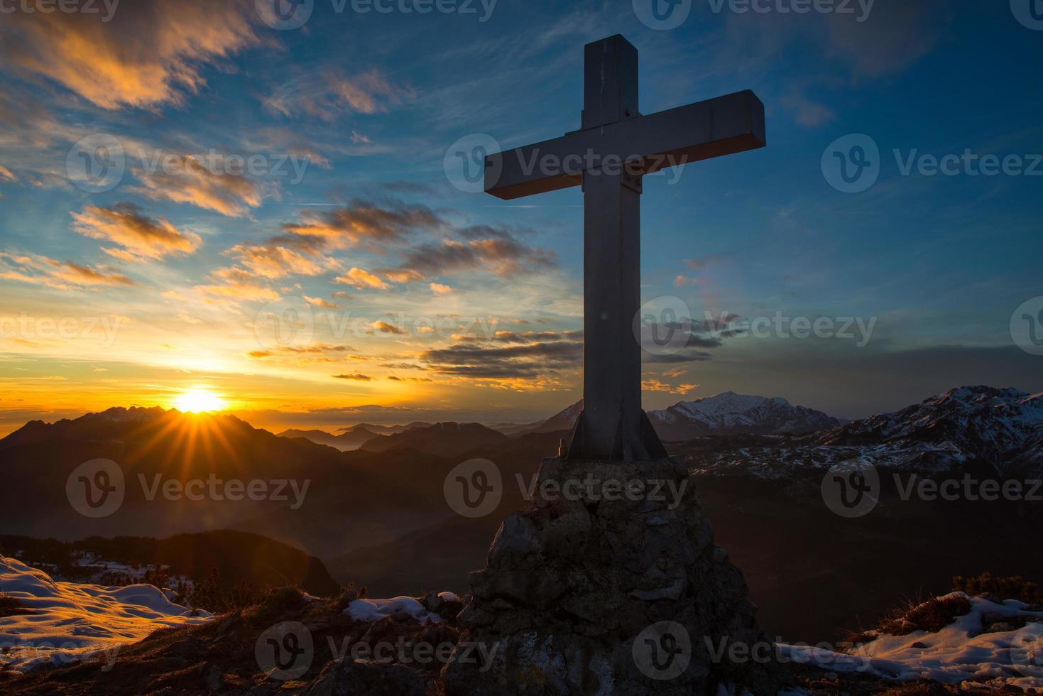 Cross a mountain in the magical sunset colors photo