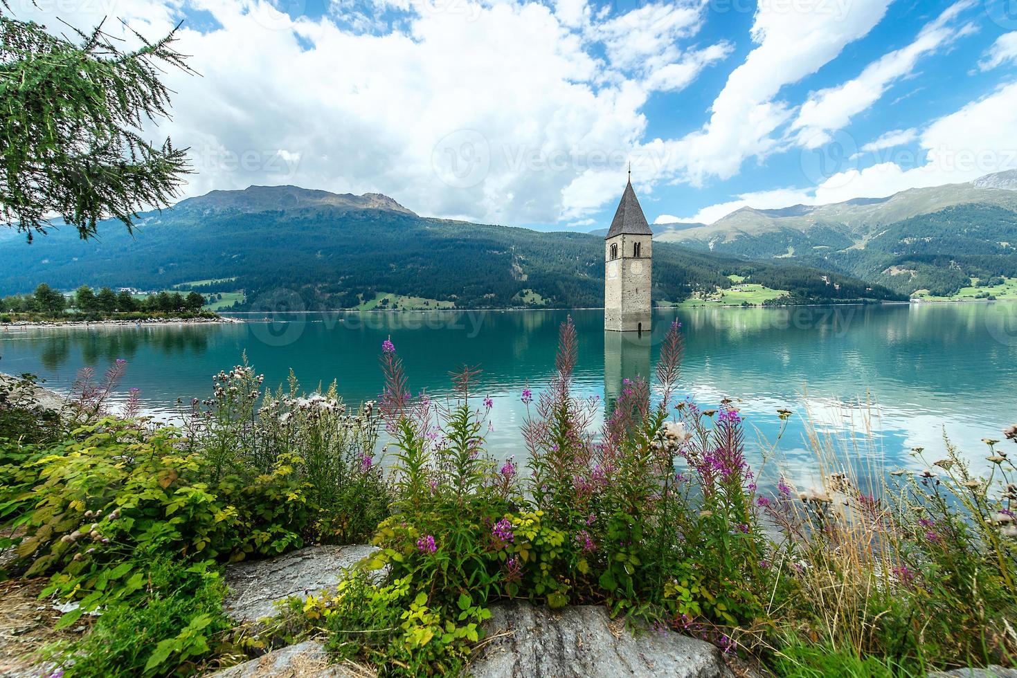 Campanario del reschensee resia Tirol del sur Italia foto